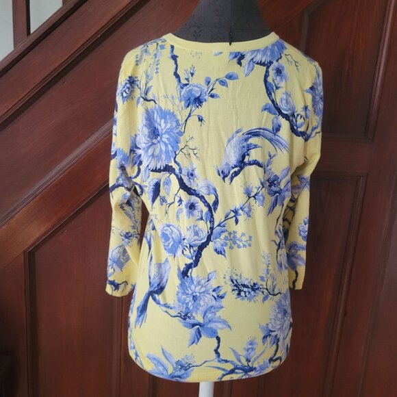 Talbots Womens Floral & Bird Print Cardigan Yellow & Blue Size S - Picture 4 of 7